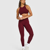 SoftMotion™ High Neck Sports Bra with White Logo | Light Rosewood