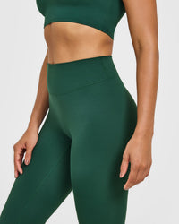 SoftMotion™ High Waisted Leggings with White Logo | Dark Racing Green