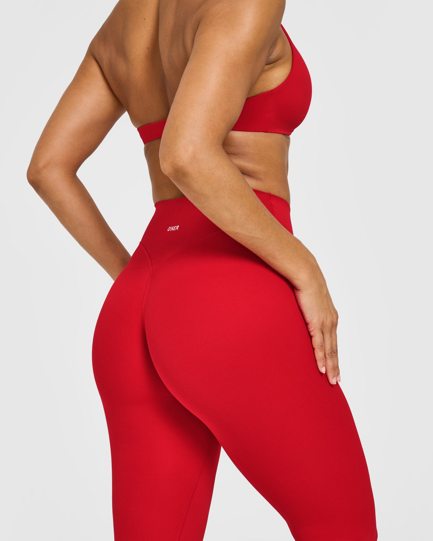SoftMotion™ High Waisted Leggings with White Logo | Light Toasted Red