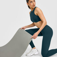 SoftMotion™ High Waisted Leggings with White Logo | Oil Blue