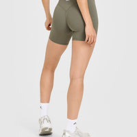 SoftMotion™ High Waisted Shorts 6" with White Logo | Alpine Green