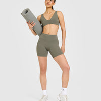 SoftMotion™ High Waisted Shorts 6" with White Logo | Alpine Green