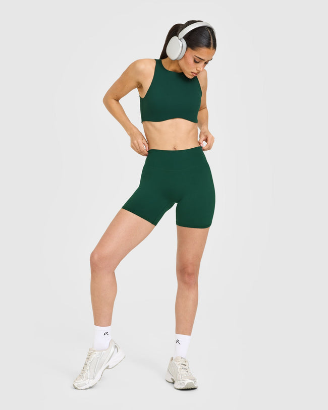 SoftMotion™ High Waisted Shorts 6" with White Logo | Dark Racing Green