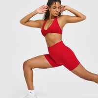 SoftMotion™ High Waisted Shorts 6" with White Logo | Light Toasted Red