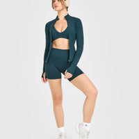 SoftMotion™ High Waisted Shorts 6" with White Logo | Oil Blue