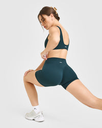 SoftMotion™ High Waisted Shorts 6" with White Logo | Oil Blue