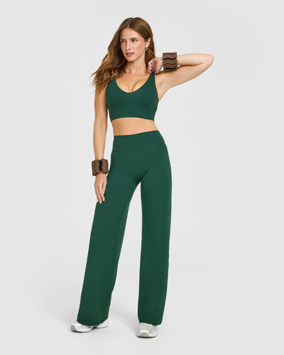 SoftMotion™ Longline Sports Bra with White Logo | Dark Racing Green