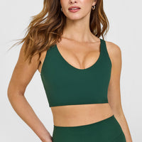SoftMotion™ Longline Sports Bra with White Logo | Dark Racing Green