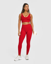 SoftMotion™ Longline Sports Bra with White Logo | Light Toasted Red