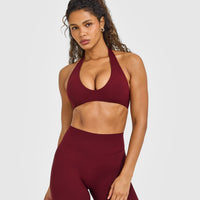 SoftMotion™ Minimal Halter Neck Bralette with White Logo | Light Rosewood