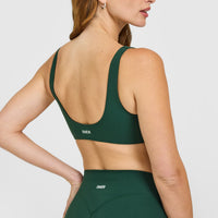 SoftMotion™ Scoop Back Bralette with White Logo | Dark Racing Green