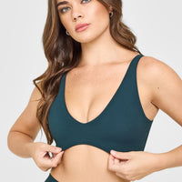 SoftMotion™ Scoop Back Bralette with White Logo | Oil Blue