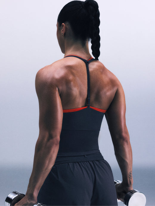 UnifiedMove™ T Back Mid Tank Top with Gel Pockets and Built in Bra Shelf
