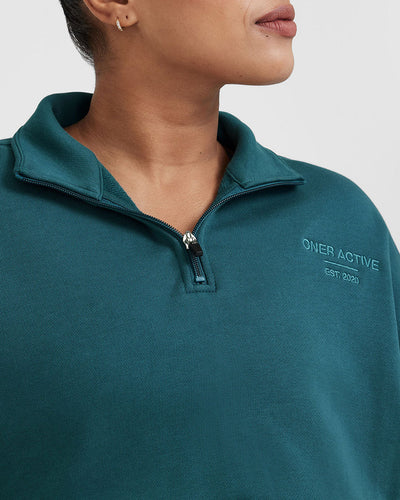 All Day Est 2020 Crop 1 4 Zip Sweatshirt Marine Teal