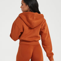 Classic Lounge Cropped Zip Through Hoodie | Warm Copper