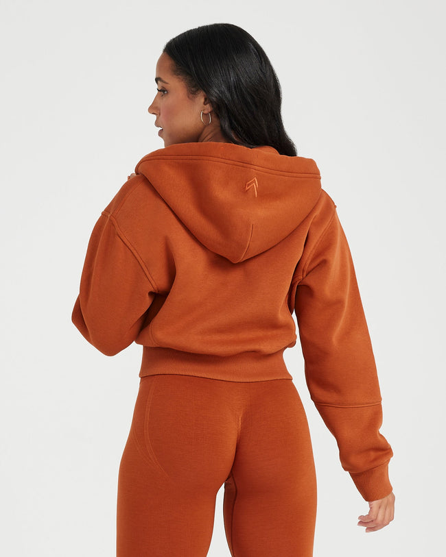 Classic Lounge Cropped Zip Through Hoodie | Warm Copper