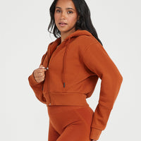 Classic Lounge Cropped Zip Through Hoodie | Warm Copper