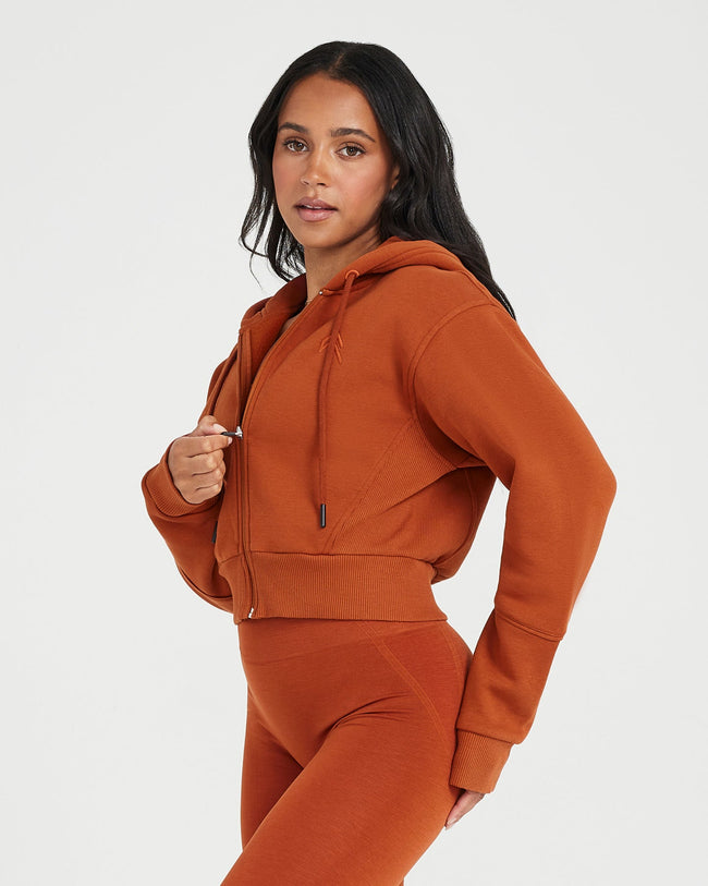Classic Lounge Cropped Zip Through Hoodie | Warm Copper