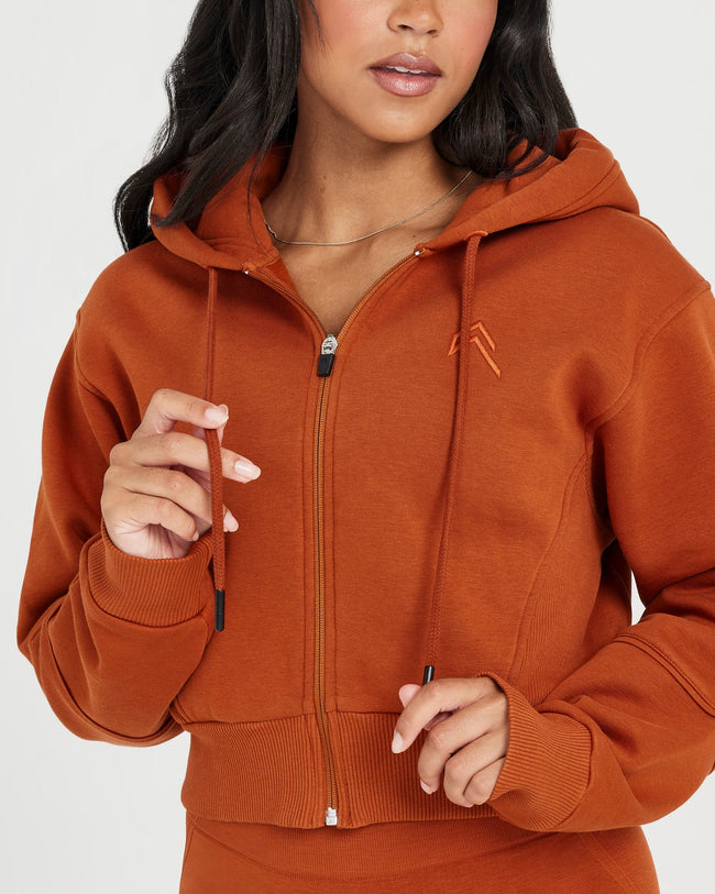 Classic Lounge Cropped Zip Through Hoodie | Warm Copper