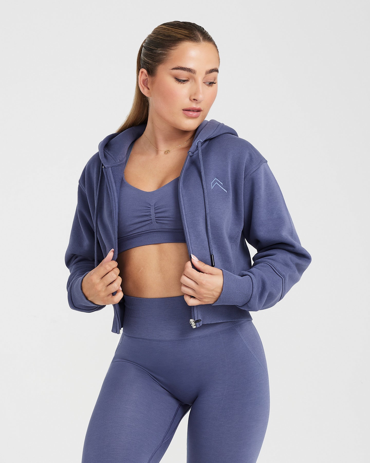 Women's Zip Through Hoodie - Cropped Fit Slate Blue | Oner Active