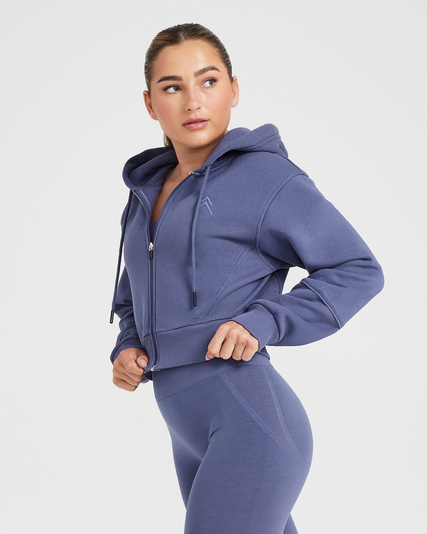 Women's Zip Through Hoodie - Cropped Fit Slate Blue | Oner Active CA