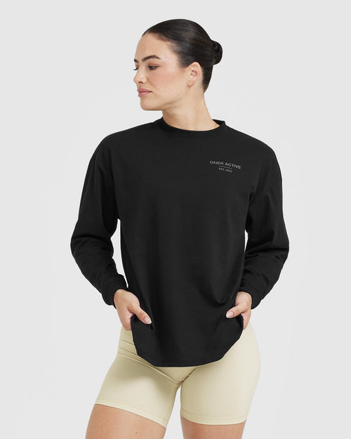 Oner Modal Classic Lifters Graphic Oversized Lightweight Long Sleeve Top | Black