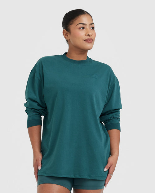 Oner Modal Classic Lifters Graphic Oversized Lightweight Long Sleeve Top | Marine Teal