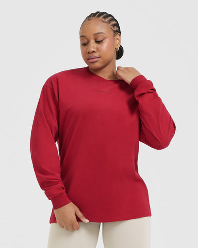 Classic Mirror Graphic Oversized Long Sleeve Top | Washed Red Wine