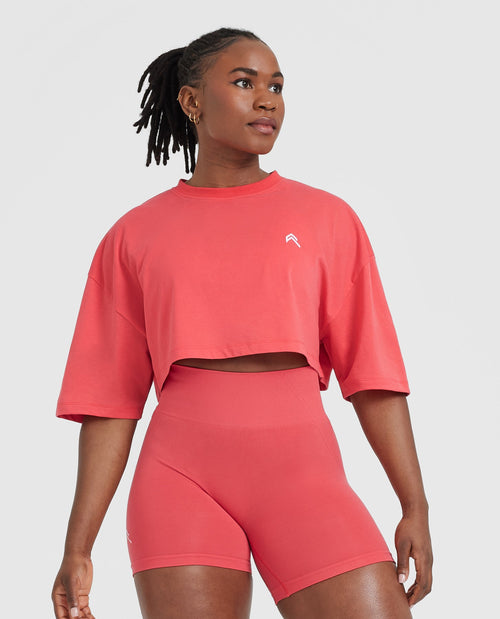 Oner Modal Classic Relaxed Crop Lightweight T-Shirt | Washed Sweet Red