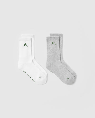 Crew Socks 2 Pack | White/Grey/Forest Green