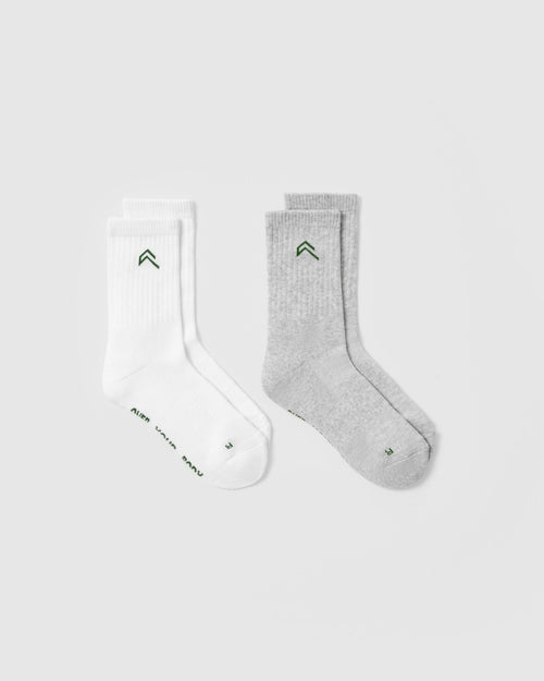 Oner Modal Crew Socks 2 Pack | White/Grey/Forest Green