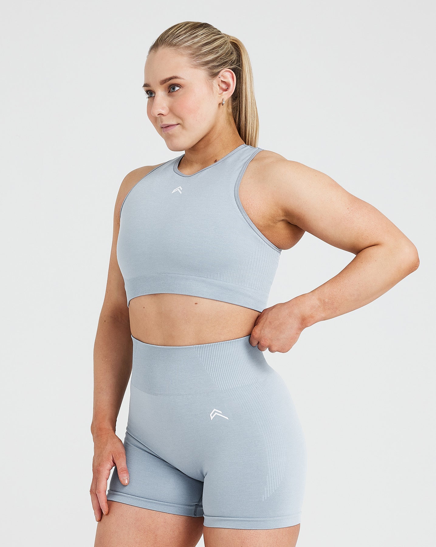 Manoeuvre Seamless Full Sleeve Crop Top & Leggings (Grey Marl