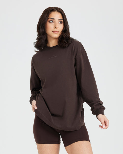 Oner Modal Classic Mirror Graphic Oversized Long Sleeve Top | Washed 70% Cocoa