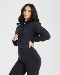 Classic Lounge Cropped Zip Through Hoodie | Coal