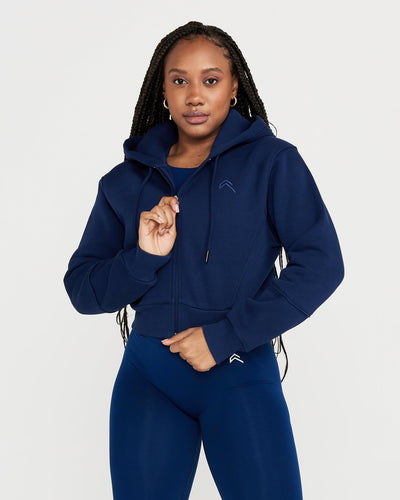 Classic Lounge Cropped Zip Through Hoodie | Midnight