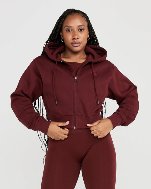 Oner Modal Classic Lounge Cropped Zip Through Hoodie | Rosewood