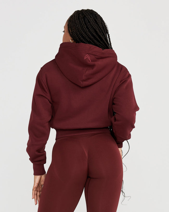 Classic Lounge Cropped Zip Through Hoodie | Rosewood