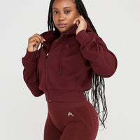 Classic Lounge Cropped Zip Through Hoodie | Rosewood