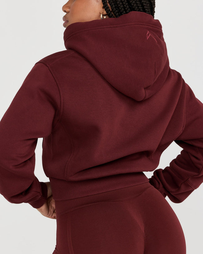 Classic Lounge Cropped Zip Through Hoodie | Rosewood