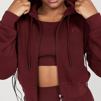 Classic Lounge Cropped Zip Through Hoodie | Rosewood