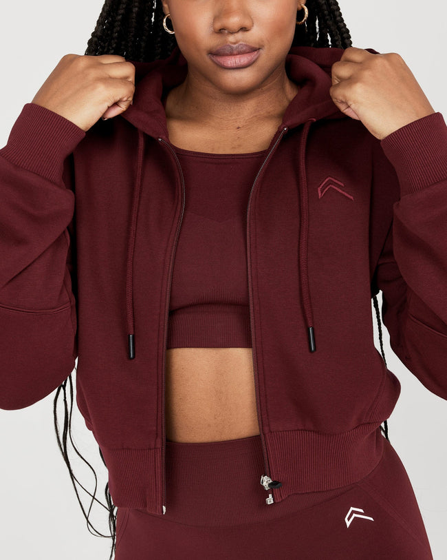 Classic Lounge Cropped Zip Through Hoodie | Rosewood