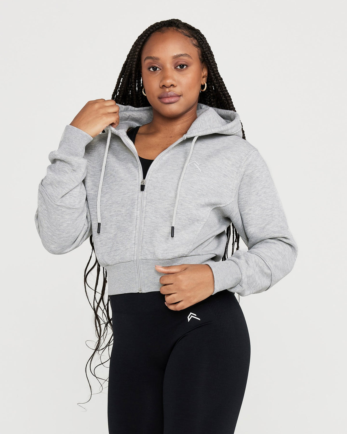 Cropped zip-through hoodie - Black - Ladies
