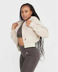 Classic Lounge Cropped Zip Through Hoodie | Sand
