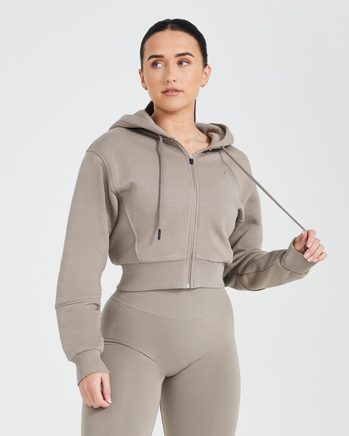 Oner Modal Classic Lounge Cropped Zip Through Hoodie | Minky