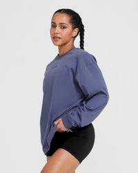 Classic Mirror Graphic Oversized Long Sleeve Top | Washed Slate Blue