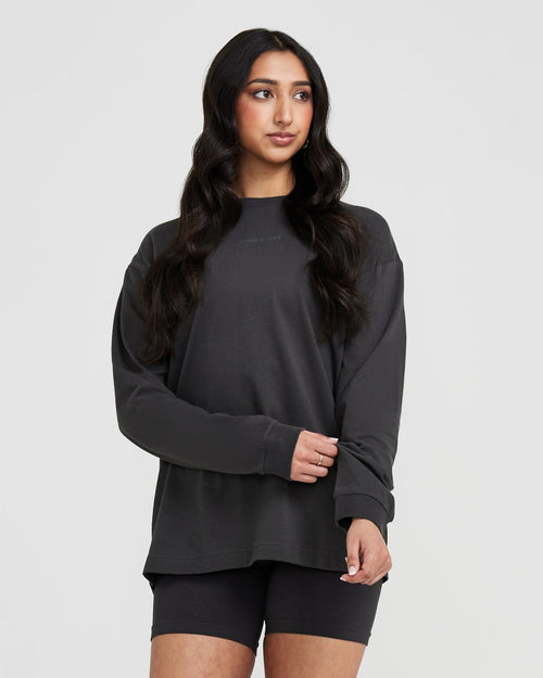 Oner Modal Classic Mirror Graphic Oversized Long Sleeve Top | Washed Coal