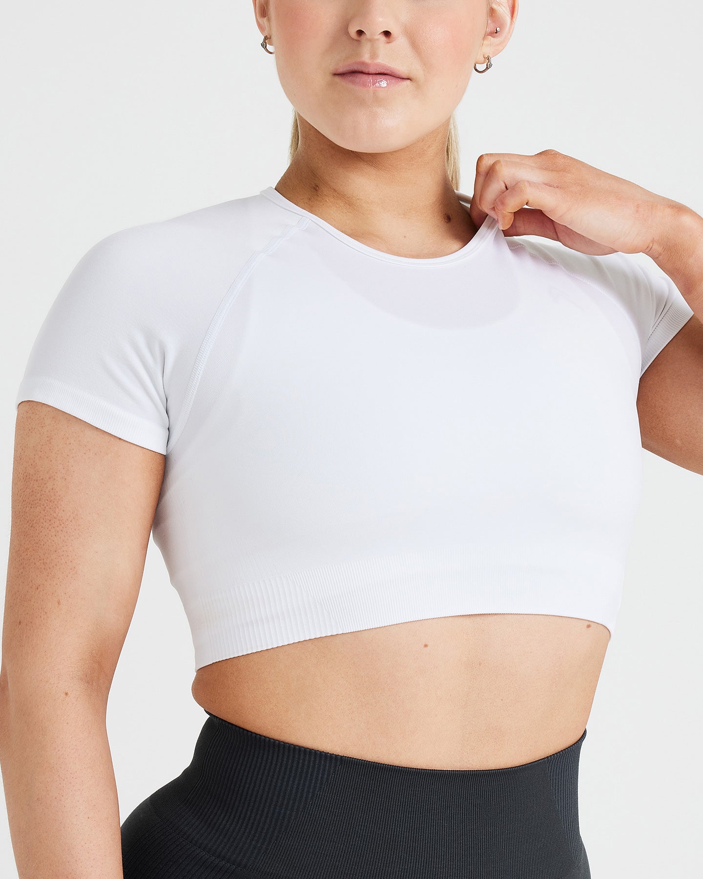 White Ribbed Seamless Snap Front Crop Top