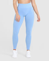 Effortless Seamless Leggings with White Logo | Powdered Blue
