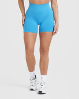 Effortless Seamless Shorts with White Logo | Electric Blue