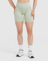 Effortless Seamless Shorts with White Logo | Tea Green